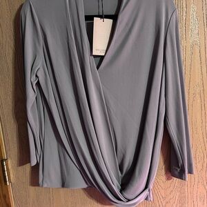 MM. Lafleur Gray Draped Wrap Blouse